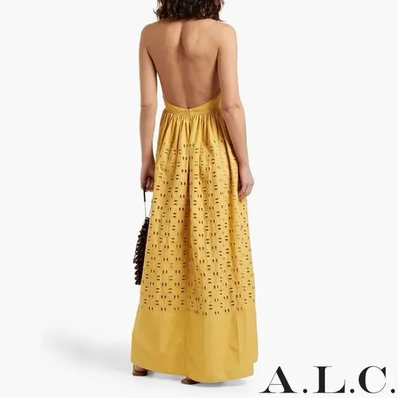 A.L.C. **NWT** Blair Eyelet Halter Cotton Maxi Dress Butterscotch Yellow